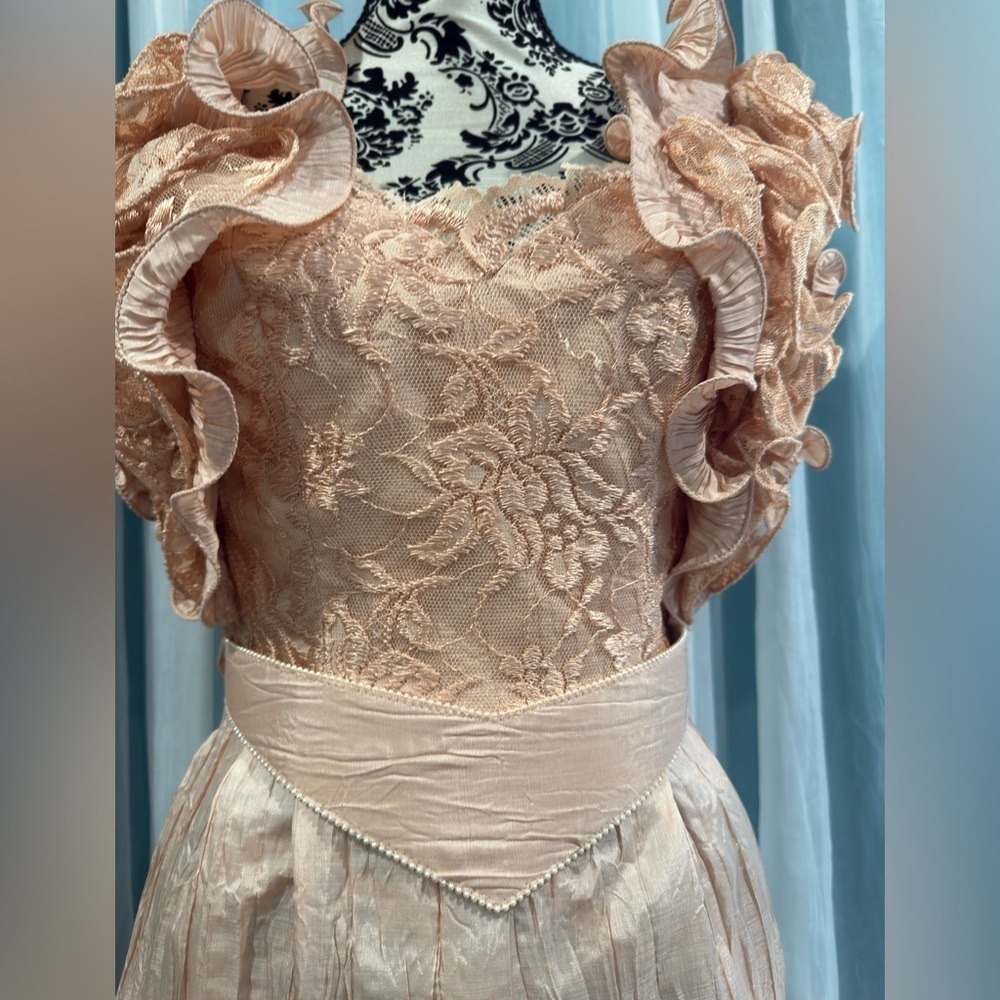 Vintage BB Collections by Barbara Pink Lace Ruffle Sleeve Midi Dress Size 6 - Picture 4 of 11